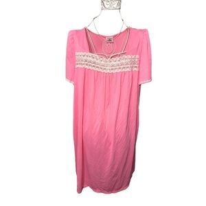 Beautiful Vintage VTG Fundamentals Nightie Nightgown 1X Pink Lace Trim SOFT  Fas